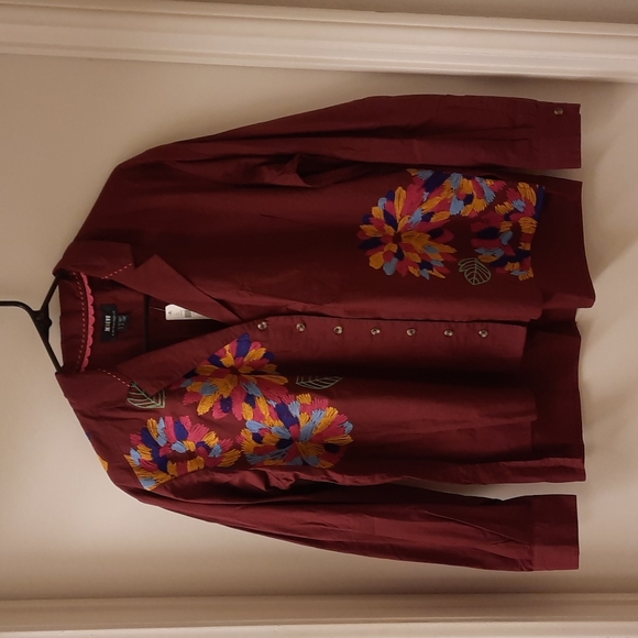 Maeve Tops - NWT, Anthropologie Maeve Wine/Bordeaux Embroidered Top